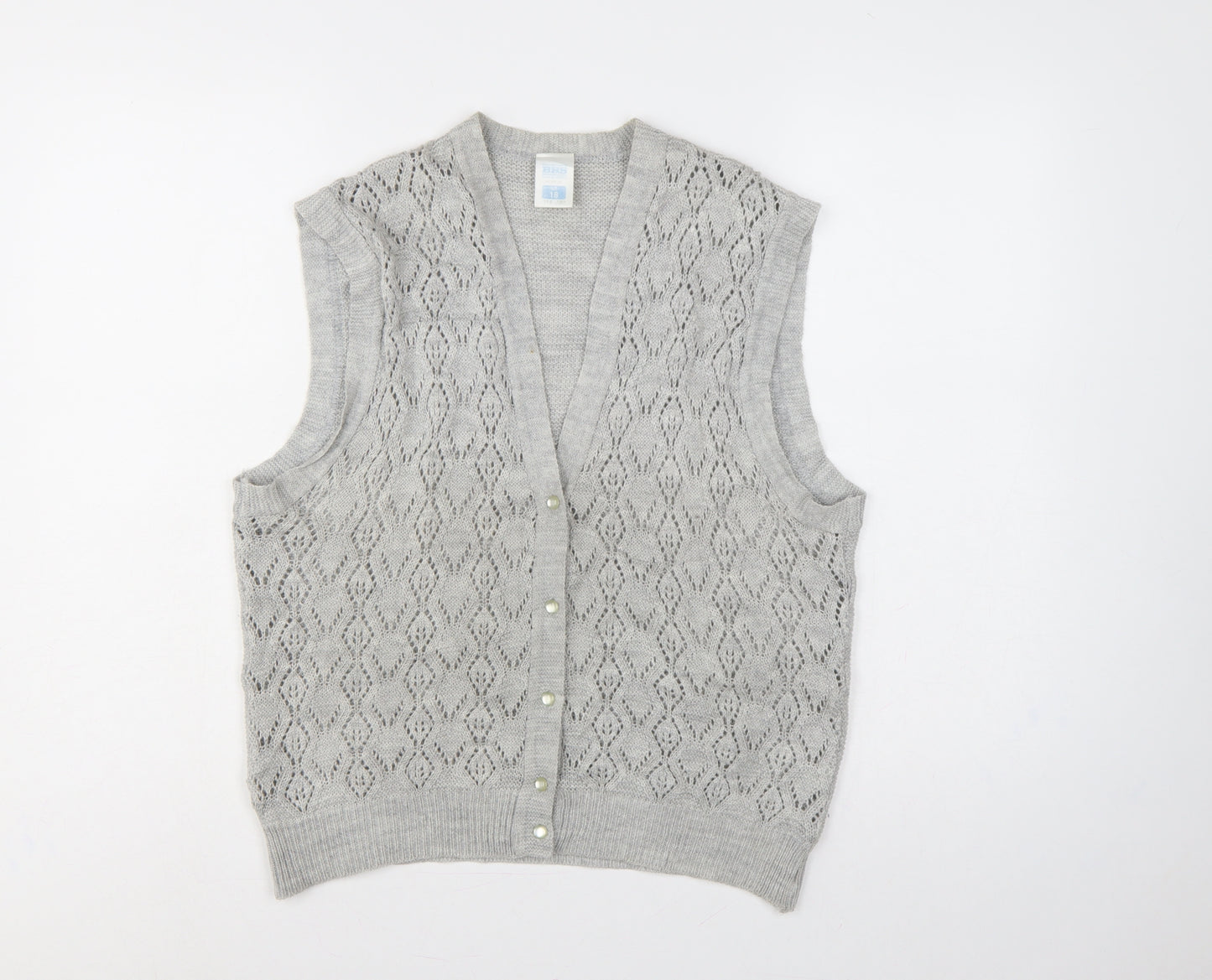 BHS Women Grey Size 18 Sleeveless V-Neck Knit Button Cardigan Vest