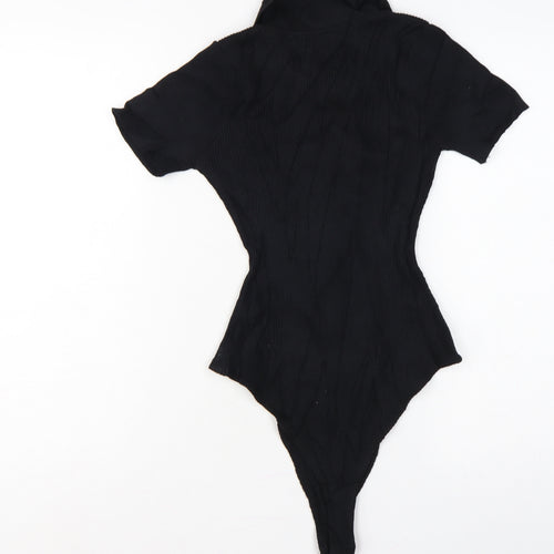 Quiz Women Black S Ribbed Button Front Cap Sleeve Bodysuit