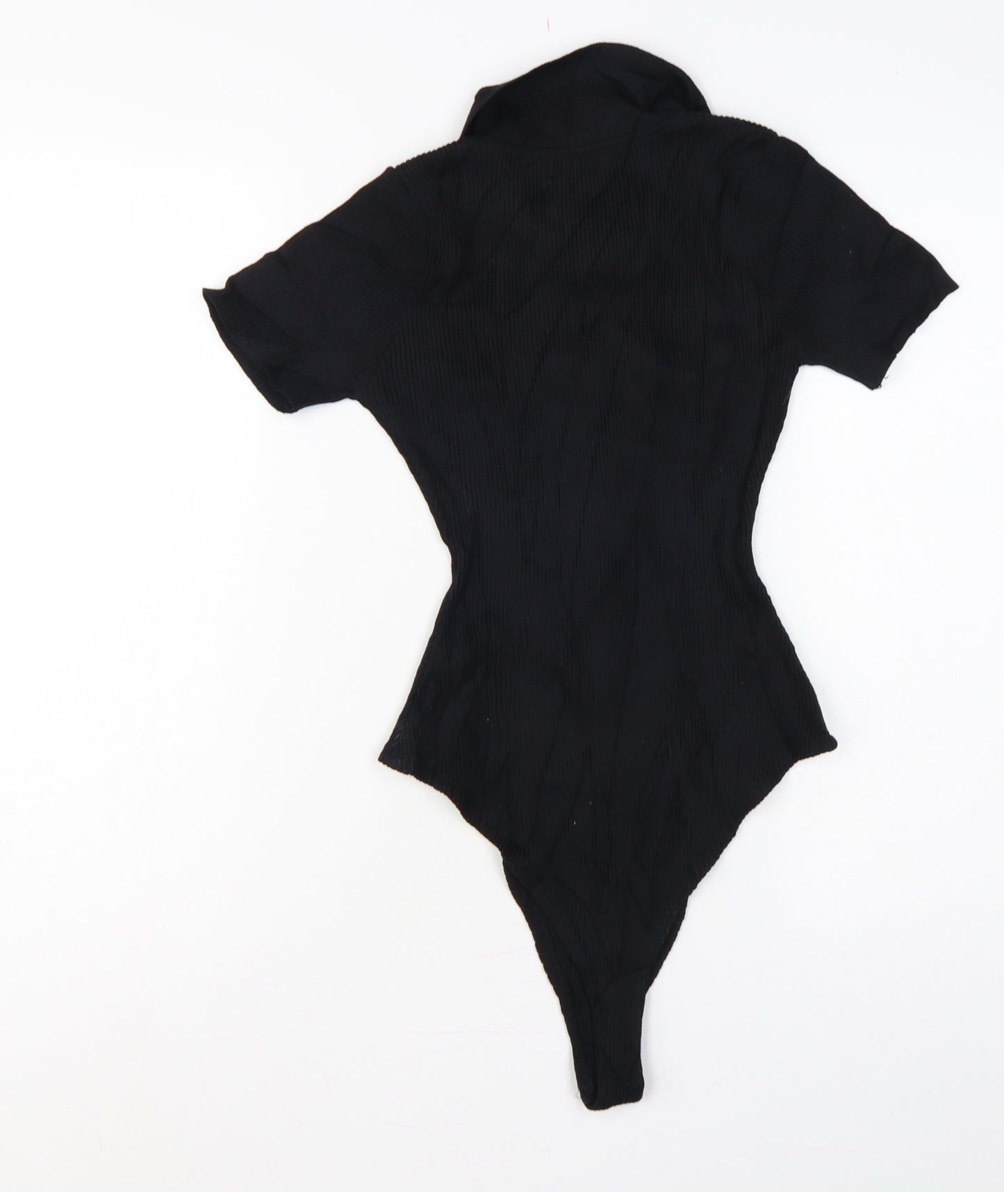 Quiz Women Black S Ribbed Button Front Cap Sleeve Bodysuit