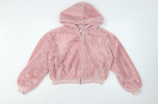 Topshop Women Pink M Hooded Faux Fur Fleece Zip Jacket