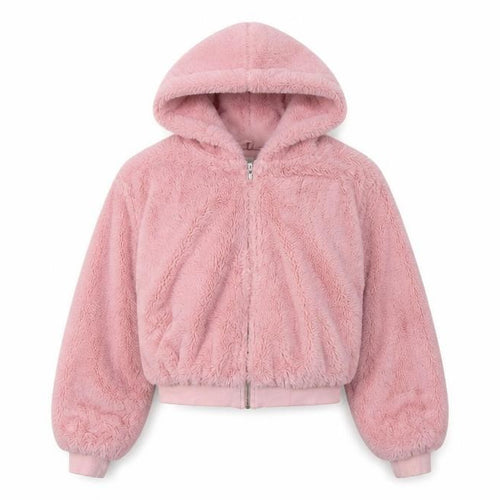 Topshop Women Pink M Hooded Faux Fur Fleece Zip Jacket