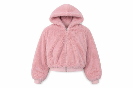 Topshop Women Pink M Hooded Faux Fur Fleece Zip Jacket