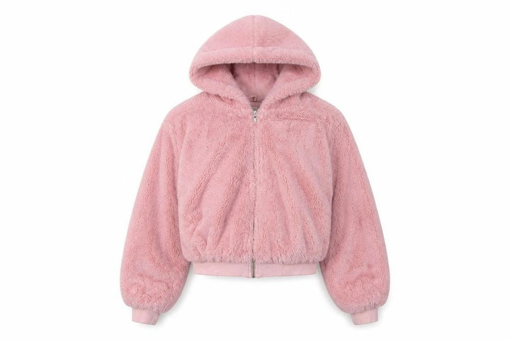Topshop Women Pink M Hooded Faux Fur Fleece Zip Jacket