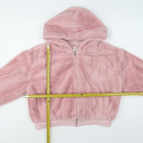 Topshop Women Pink M Hooded Faux Fur Fleece Zip Jacket
