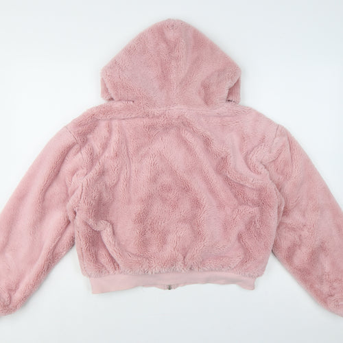Topshop Women Pink M Hooded Faux Fur Fleece Zip Jacket