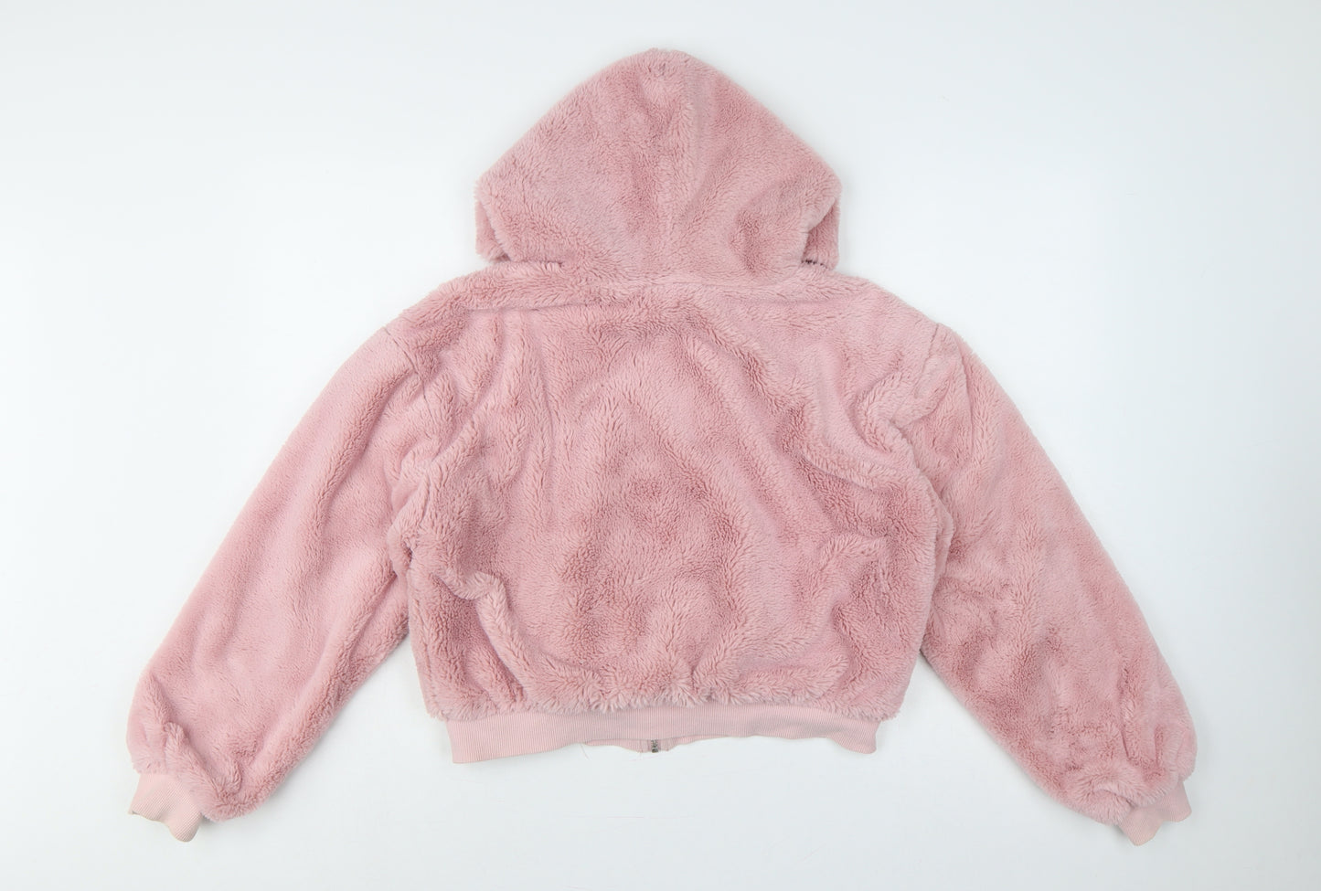 Topshop Women Pink M Hooded Faux Fur Fleece Zip Jacket
