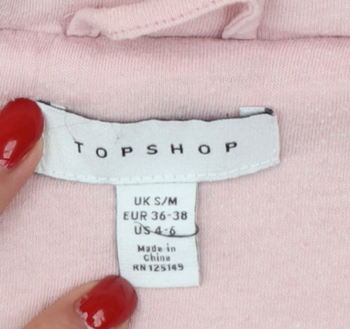 Topshop Women Pink M Hooded Faux Fur Fleece Zip Jacket