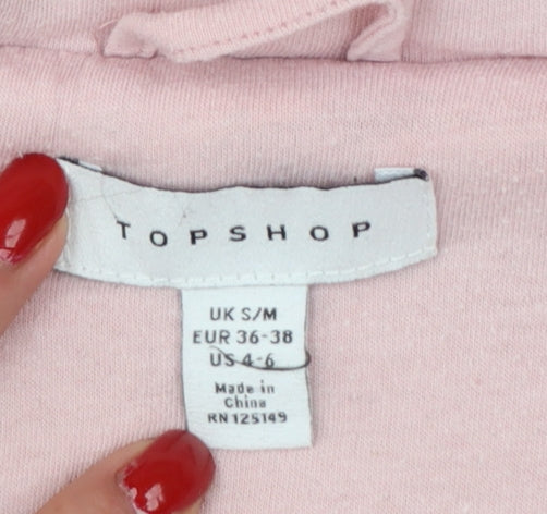 Topshop Women Pink M Hooded Faux Fur Fleece Zip Jacket