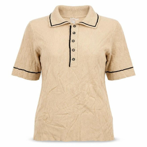 Marks and Spencer Women Beige Size 12 Rib Knit Collared Polo Top
