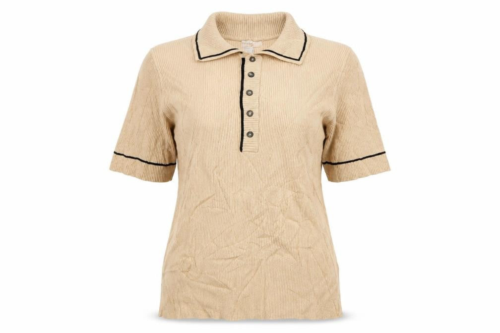 Marks and Spencer Women Beige Size 12 Rib Knit Collared Polo Top