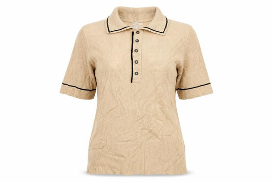 Marks and Spencer Women Beige Size 12 Rib Knit Collared Polo Top