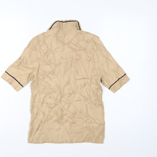 Marks and Spencer Women Beige Size 12 Rib Knit Collared Polo Top