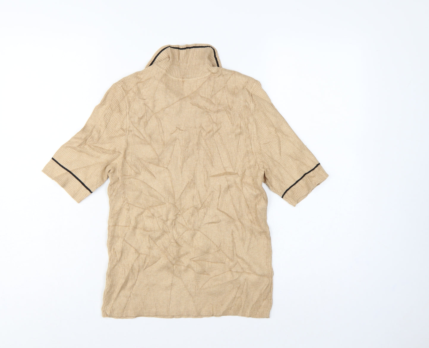 Marks and Spencer Women Beige Size 12 Rib Knit Collared Polo Top