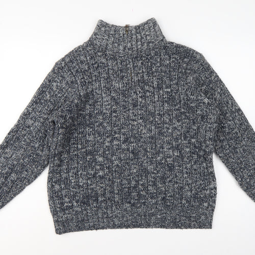 North Coast Men’s Grey M Chunky Knit 1/4 Zip High Neck Jumper