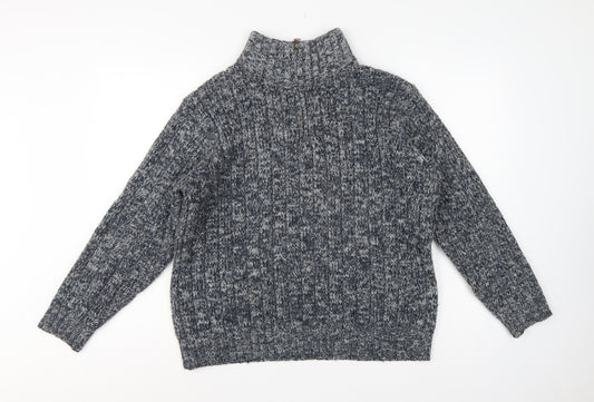 North Coast Men’s Grey M Chunky Knit 1/4 Zip High Neck Jumper
