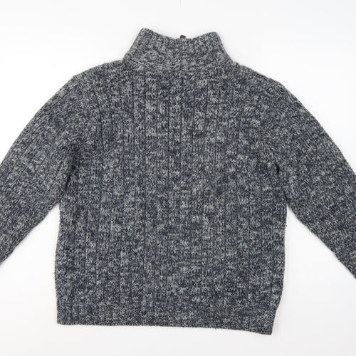 North Coast Men’s Grey M Chunky Knit 1/4 Zip High Neck Jumper