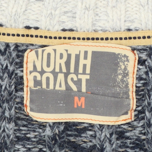 North Coast Men’s Grey M Chunky Knit 1/4 Zip High Neck Jumper