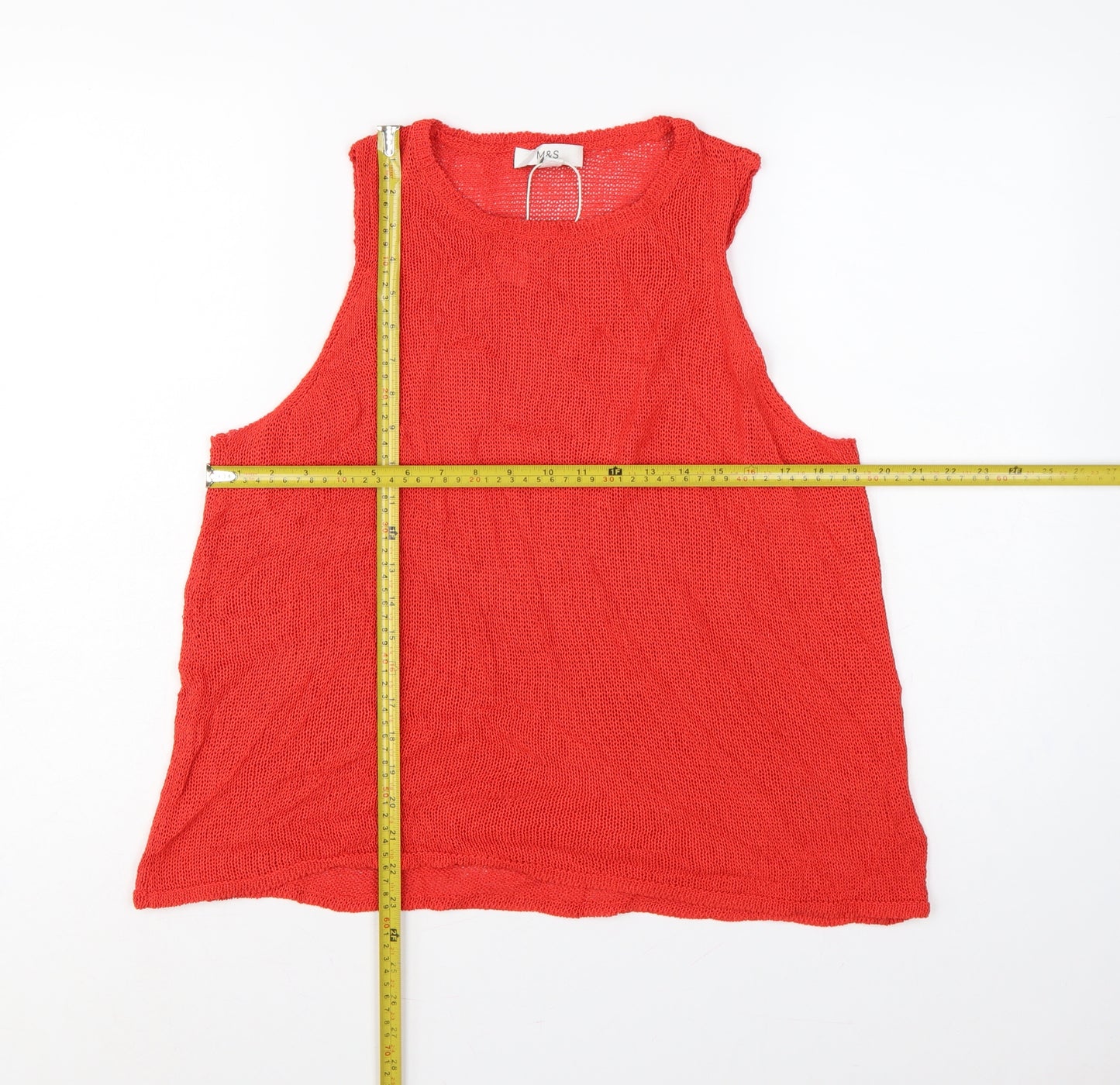 Marks and Spencer Women Red M Sleeveless Knit Tank Top Round Neck