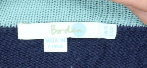 Boden Women’s Blue UK 16 Cable Knit 100% Wool Round Neck Jumper
