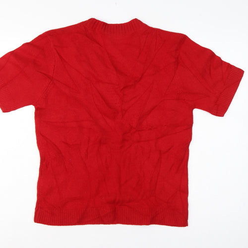 Damart Women Red UK 14 Short Sleeve V-Neck Button Henley Jumper