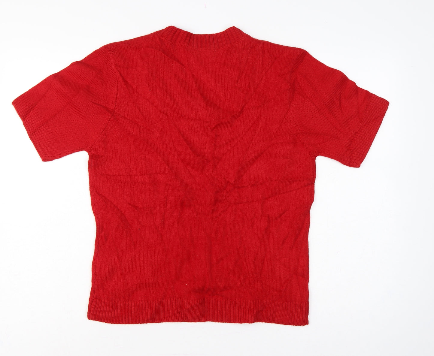 Damart Women Red UK 14 Short Sleeve V-Neck Button Henley Jumper