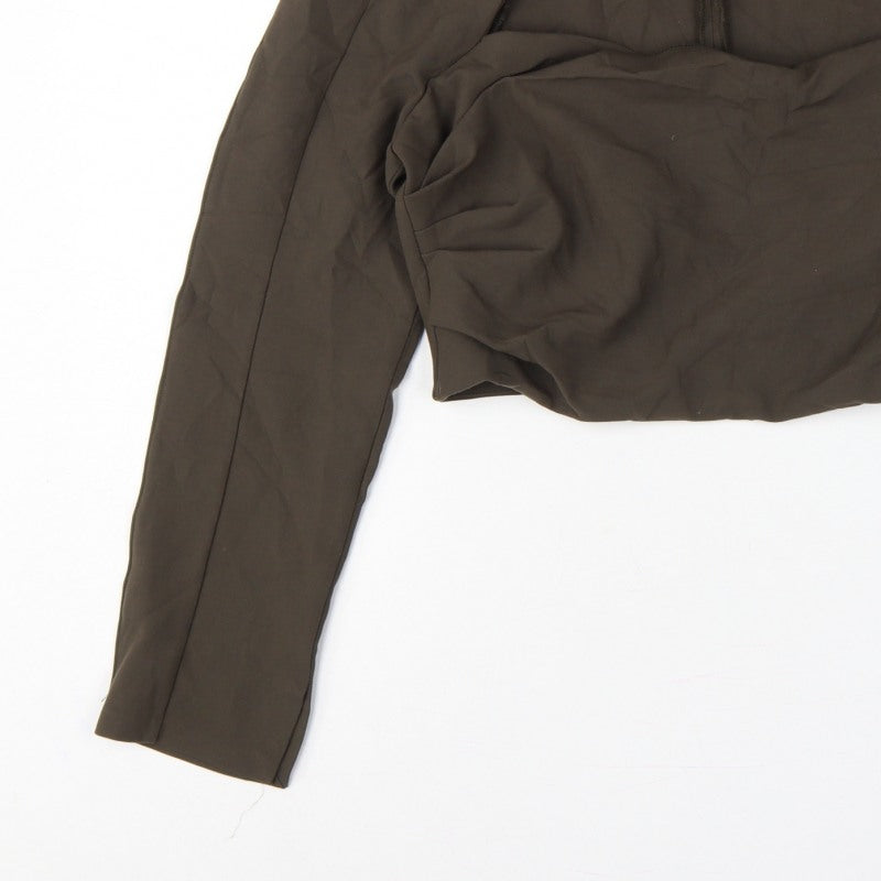 Zara Women Brown L Cropped Open Front Long Sleeve Blouse