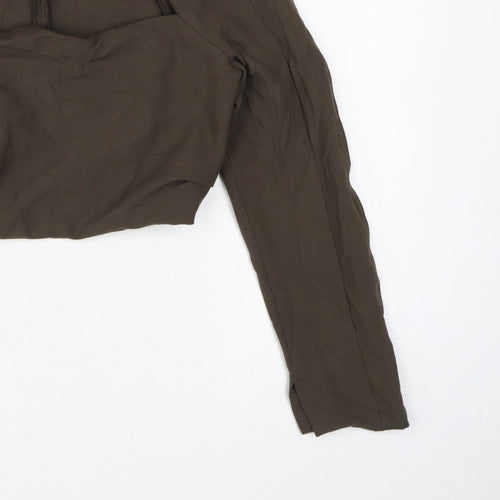 Zara Women Brown L Cropped Open Front Long Sleeve Blouse