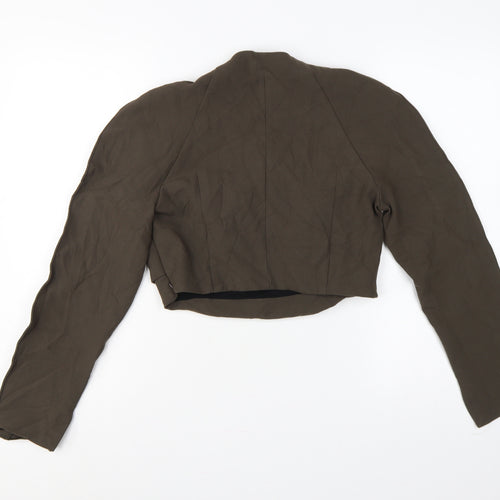 Zara Women Brown L Cropped Open Front Long Sleeve Blouse