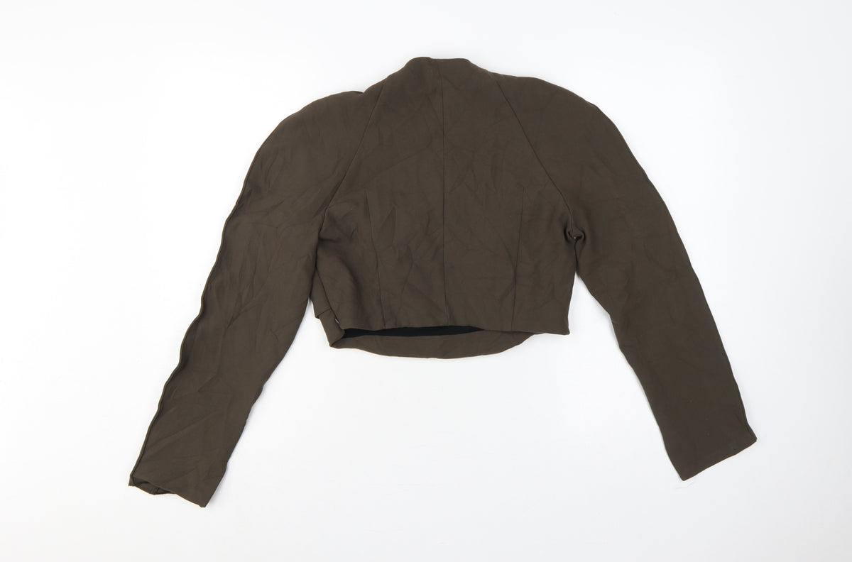 Zara Women Brown L Cropped Open Front Long Sleeve Blouse