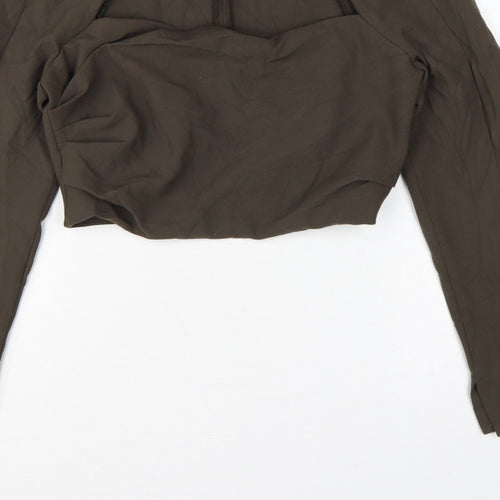 Zara Women Brown L Cropped Open Front Long Sleeve Blouse