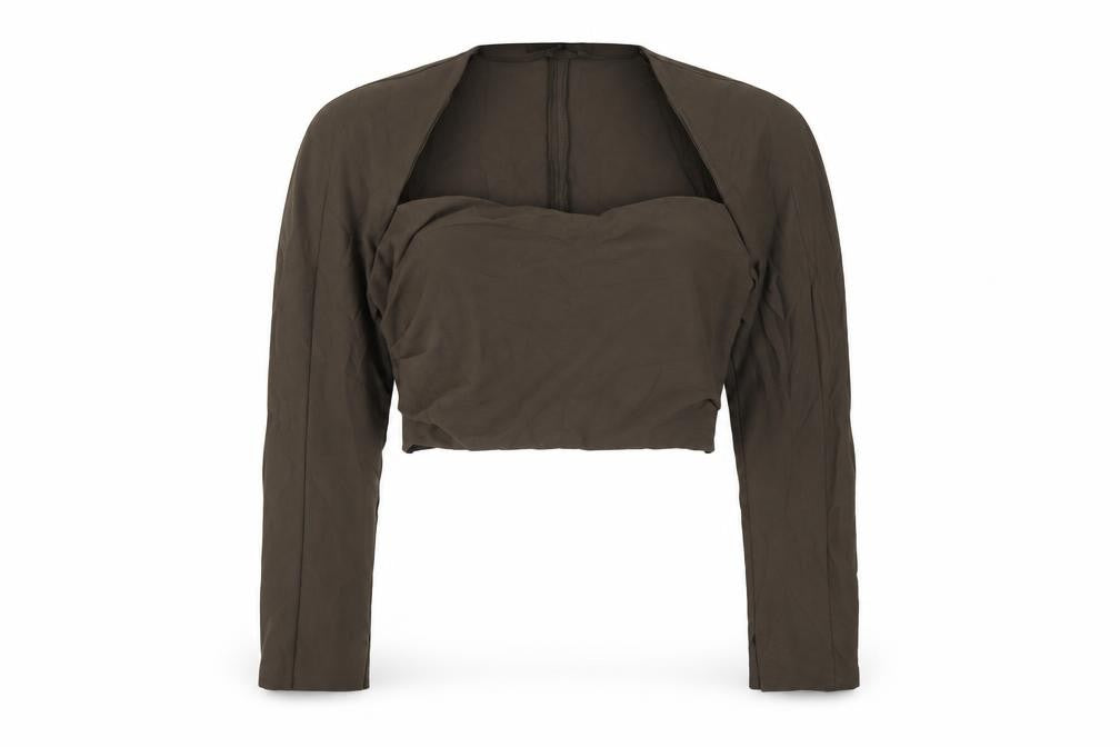 Zara Women Brown L Cropped Open Front Long Sleeve Blouse