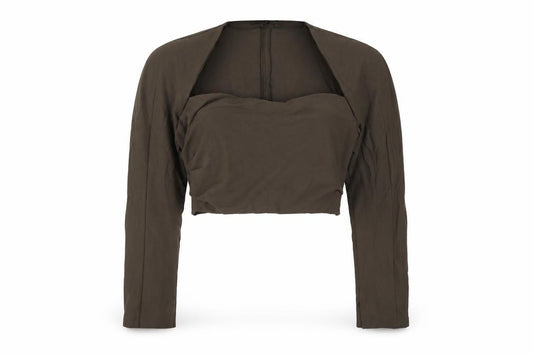Zara Women Brown L Cropped Open Front Long Sleeve Blouse