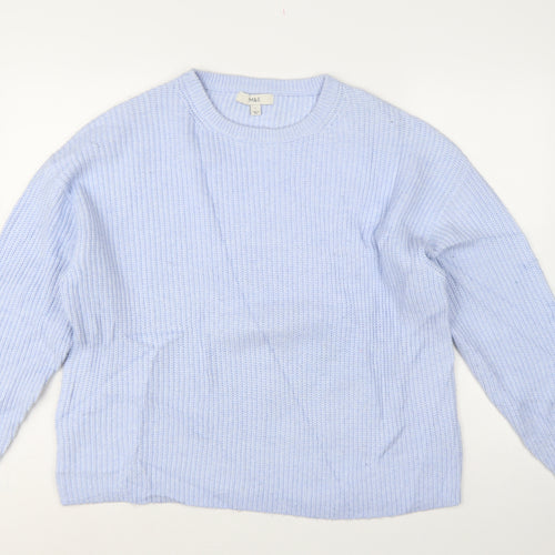 Marks and Spencer Women Blue L Rib Knit Crew Neck Jumper