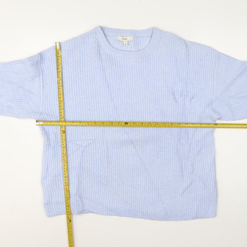 Marks and Spencer Women Blue L Rib Knit Crew Neck Jumper