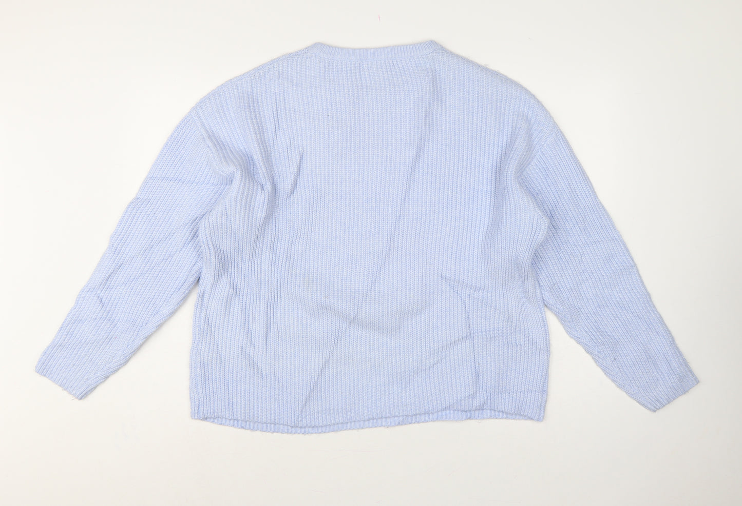 Marks and Spencer Women Blue L Rib Knit Crew Neck Jumper