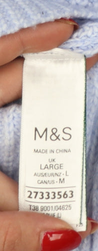 Marks and Spencer Women Blue L Rib Knit Crew Neck Jumper
