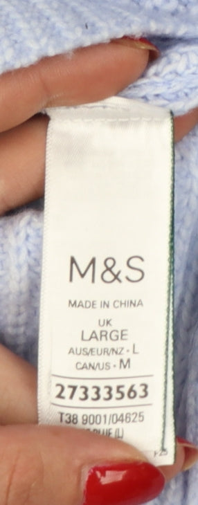 Marks and Spencer Women Blue L Rib Knit Crew Neck Jumper