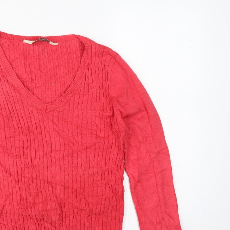 Additional view of Gallery Women Pink S Cable-Knit V-Neck Long Sleeve jumper
