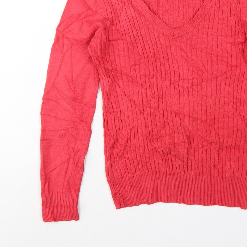 Additional view of Gallery Women Pink S Cable-Knit V-Neck Long Sleeve jumper