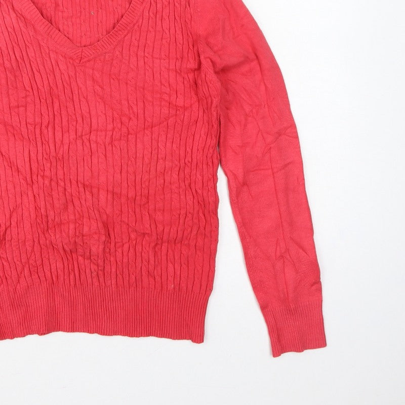 Additional view of Gallery Women Pink S Cable-Knit V-Neck Long Sleeve jumper