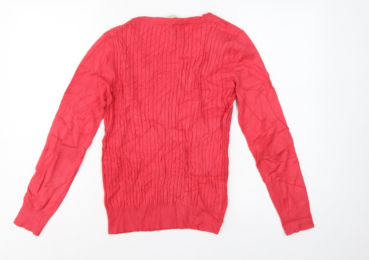 Brand and care label for Gallery Women Pink S Cable-Knit V-Neck Long Sleeve jumper