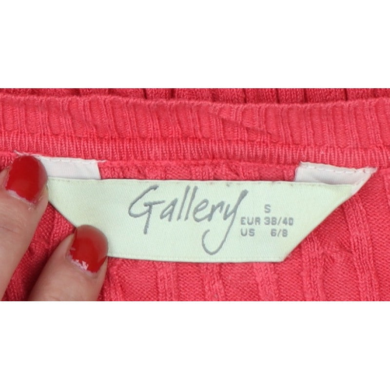 Additional view of Gallery Women Pink S Cable-Knit V-Neck Long Sleeve jumper