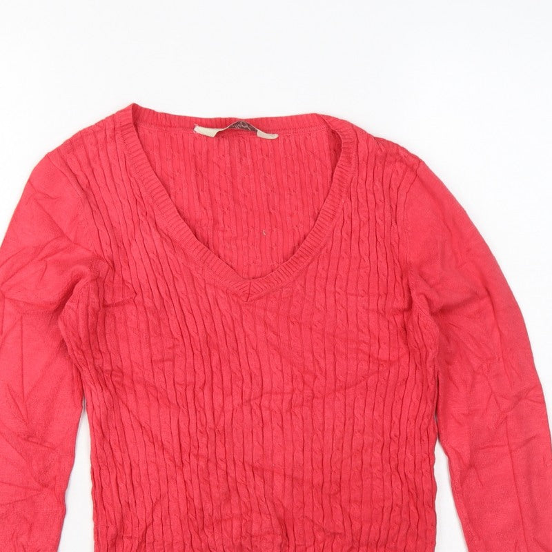 Additional view of Gallery Women Pink S Cable-Knit V-Neck Long Sleeve jumper