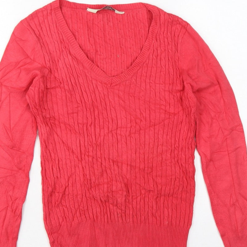 Additional view of Gallery Women Pink S Cable-Knit V-Neck Long Sleeve jumper
