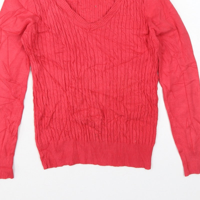 Additional view of Gallery Women Pink S Cable-Knit V-Neck Long Sleeve jumper