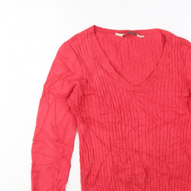 Additional view of Gallery Women Pink S Cable-Knit V-Neck Long Sleeve jumper