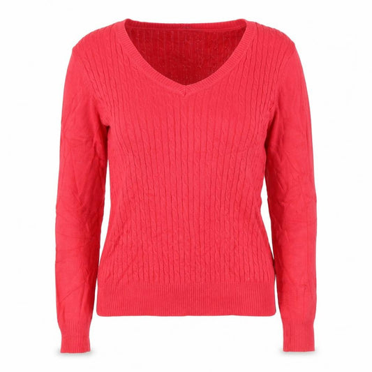 Gallery Women Pink S Cable-Knit V-Neck Long Sleeve Pullover Jumper