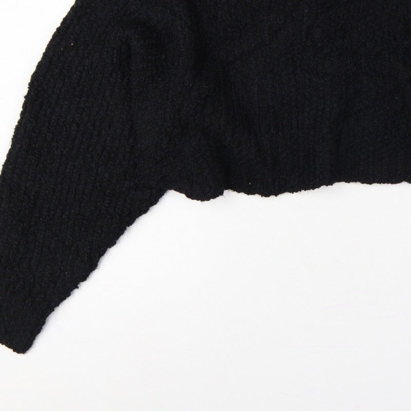 Zara Women Black M Cropped Open Bouclé Knit Shrug Cardigan Long Sleeve