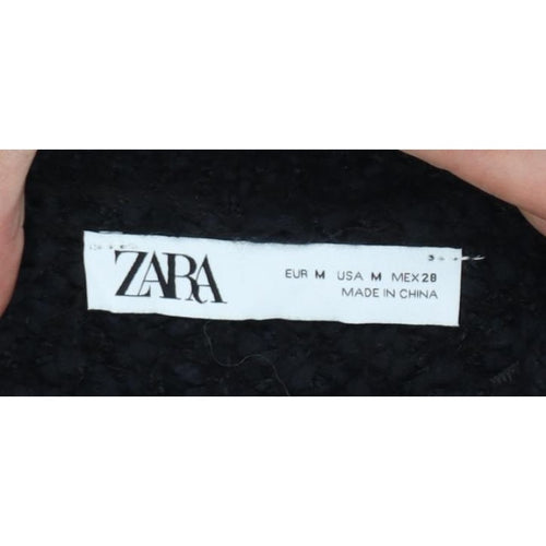 Zara Women Black M Cropped Open Bouclé Knit Shrug Cardigan Long Sleeve