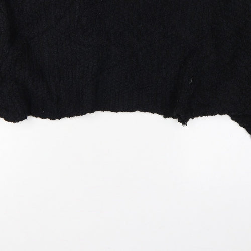 Zara Women Black M Cropped Open Bouclé Knit Shrug Cardigan Long Sleeve